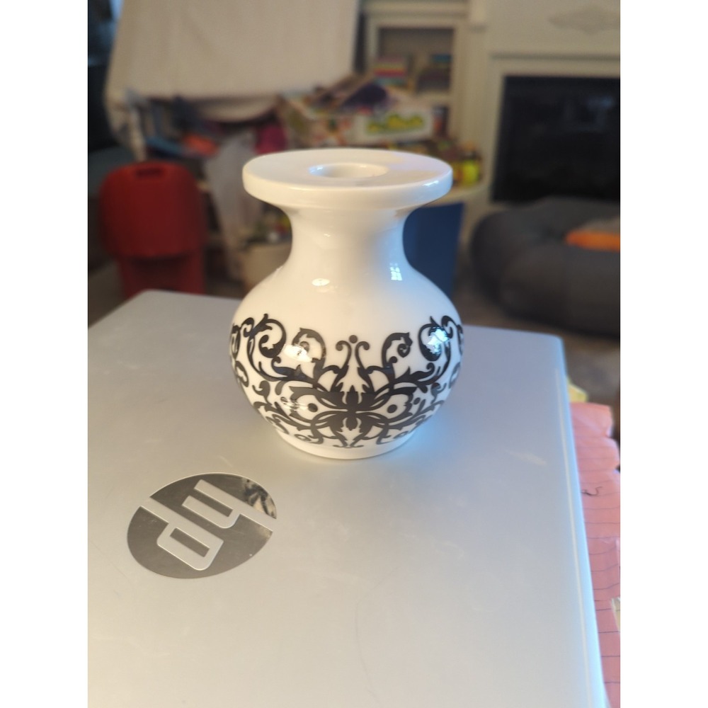 Vintage Porcelain White/Black Candlestick Candleholder Japan